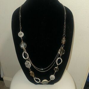 Clear White Plastic and Metal Bead 24" Long Necklace light yellow round bead